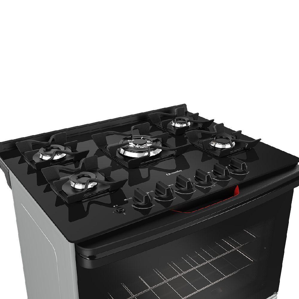 Fogão Mueller 5 Bocas Titanio Bivolt Mesa De Vidro e Tripla Chama MFV5BF - 5
