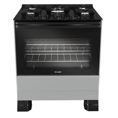 Fogão a Gás de Piso 5 Bocas a Gás MUELLER MFV5BF Mesa de Vidro Temperado Titânio Bivolt