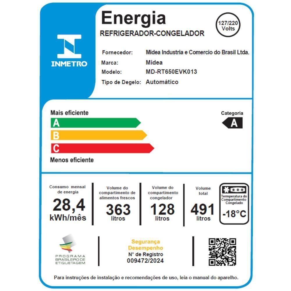 Refrigerador Midea Frost Free Duplex 491L Inverter Branco Bivolt MD-RT650EVK013 - 10