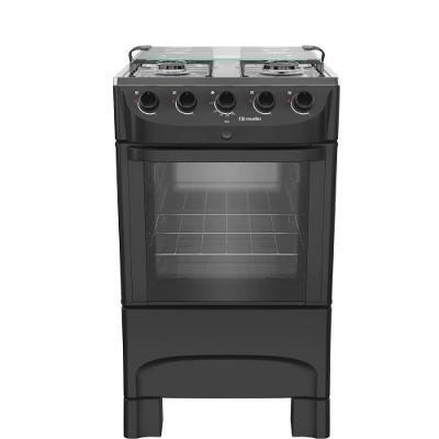 Fogão de Piso 4 Bocas GLP Mueller MFI4BB Mesa Inox Preto Bivolt