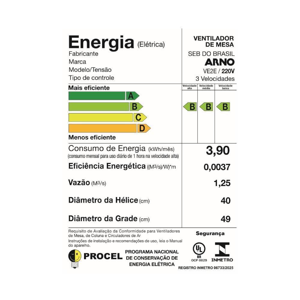Ventilador Arno Mesa Essential 40 cm 6 Pás 220V VE2E (2720018601) - 10