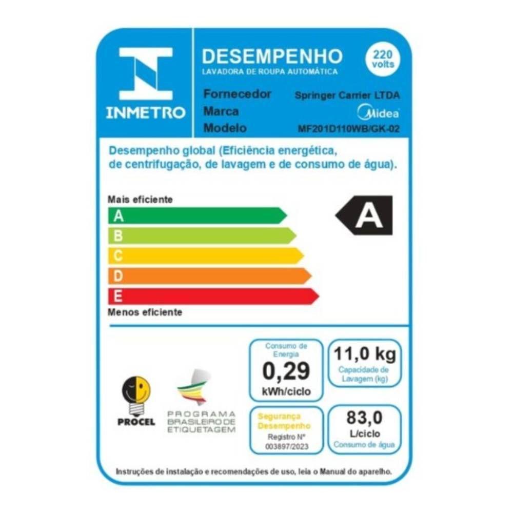 Lavadora De Roupas Lava e Seca Midea 11Kg 220V Titanium MF201D110WB/GK-02 - 10