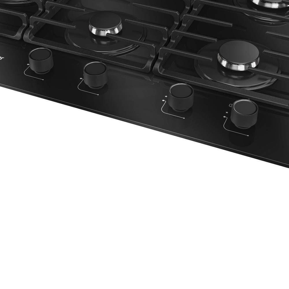 Cooktop Mueller 5 Bocas Vidro Preto Tripla Chama Com Grade Dupla Bivolt MCG5BM - 4