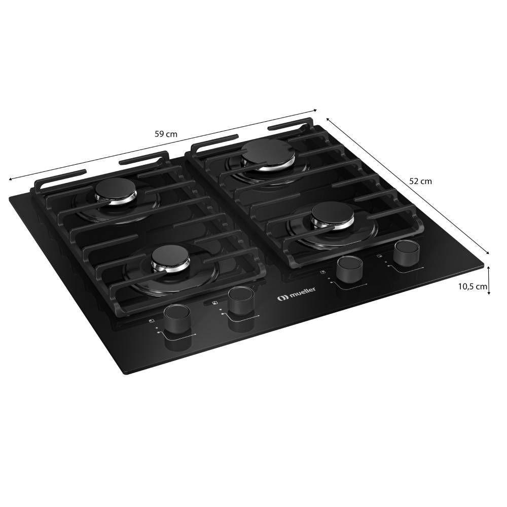 Cooktop Mueller 4 Bocas Vidro Preto Com Grade Dupla Bivolt MCG4BM - 4