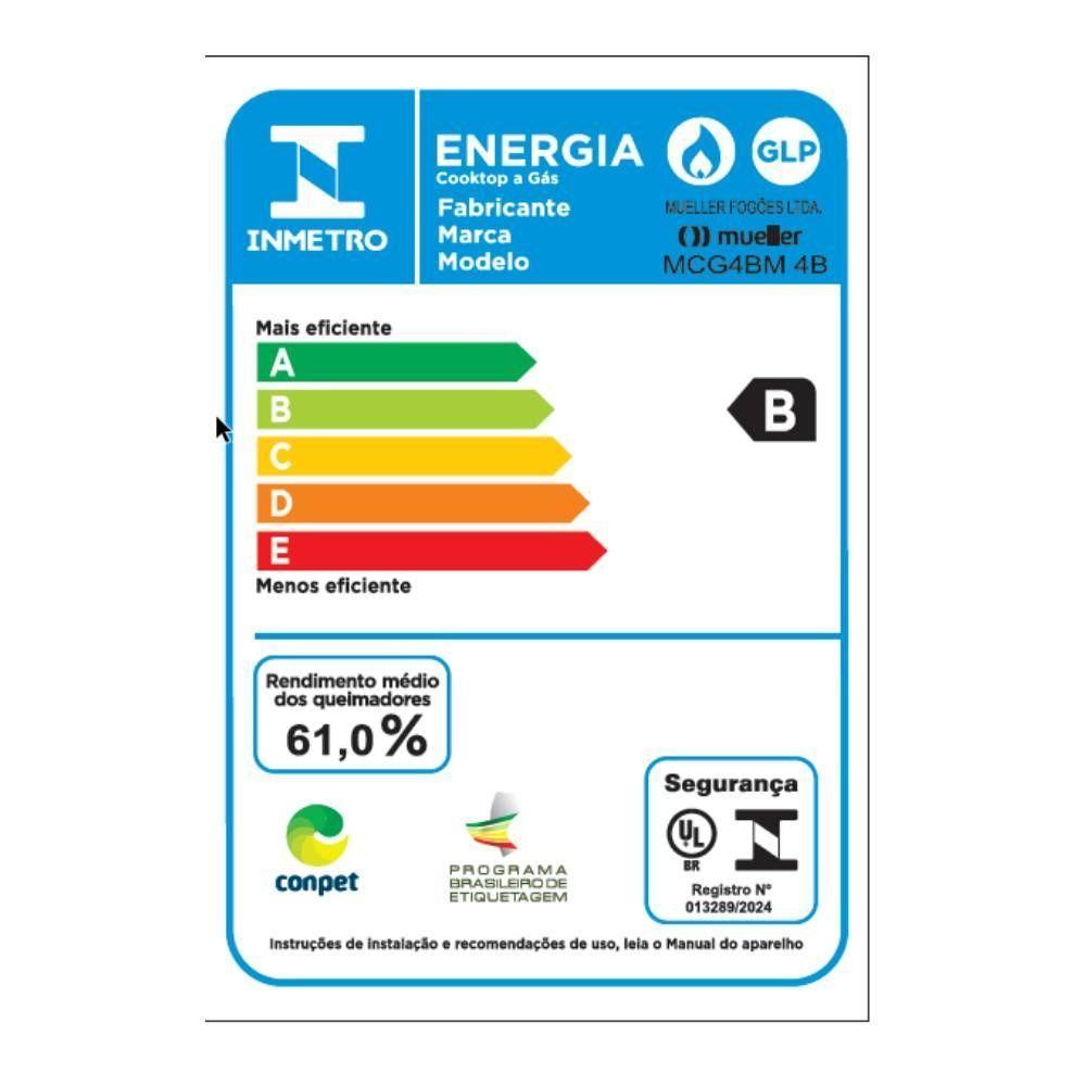 Cooktop Mueller 4 Bocas Vidro Preto Com Grade Dupla Bivolt MCG4BM - 6