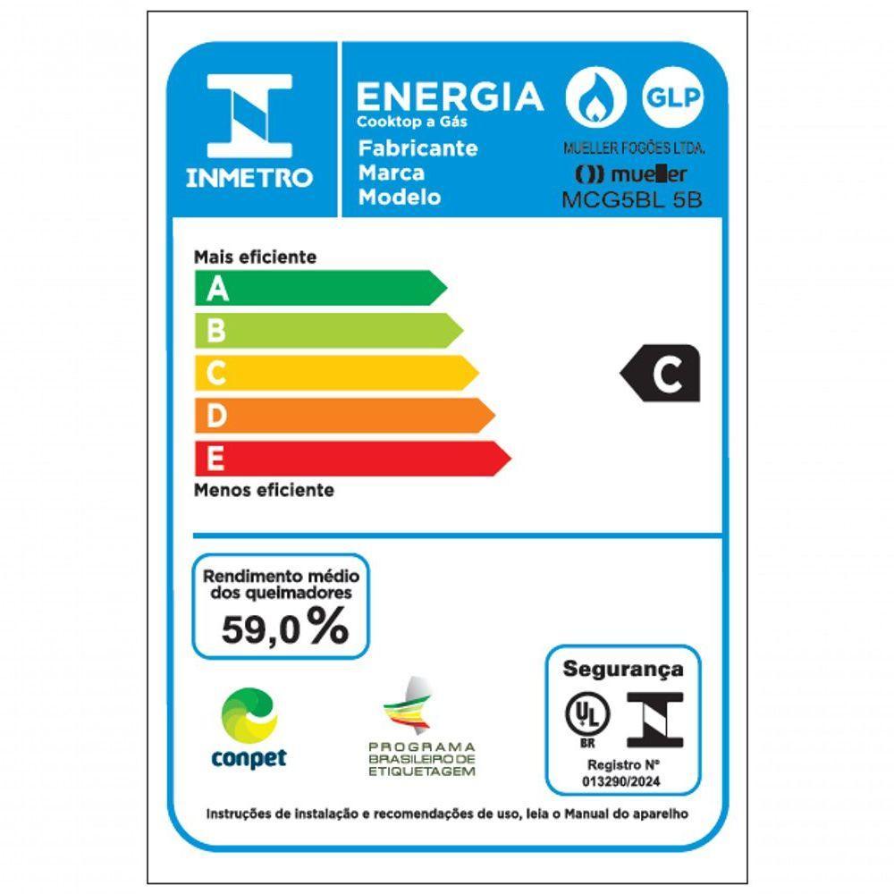 Cooktop Mueller 5 Bocas Alumínio Tripla Chama Com Grade Dupla Bivolt MCG5BL - 7
