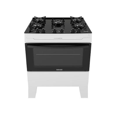 Fogão de Piso 5 Bocas GLP Itatiaia Electra Glass Pluss Mesa de Vidro Temperado Branco Bivolt