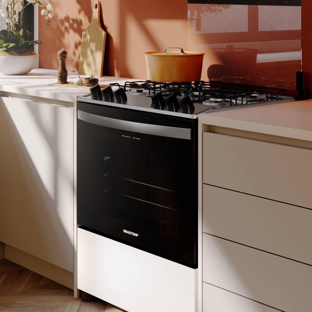 Fogão Brastemp Piso 5 Bocas Branco com Botões Removíveis e Aro Protetor Bivolt - 5