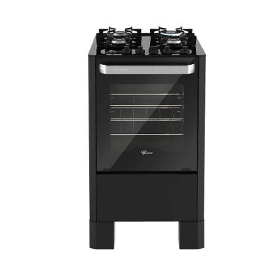Fogão Fischer Fit Line 4 Bocas Preto Mesa De Vidro E Trempe Iron Bivolt