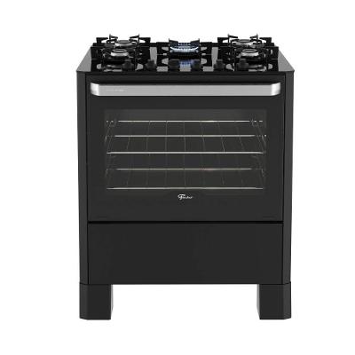Fogão Fischer Fit Line 5 Bocas Preto Mesa de Vidro e Trempe Iron Bivolt