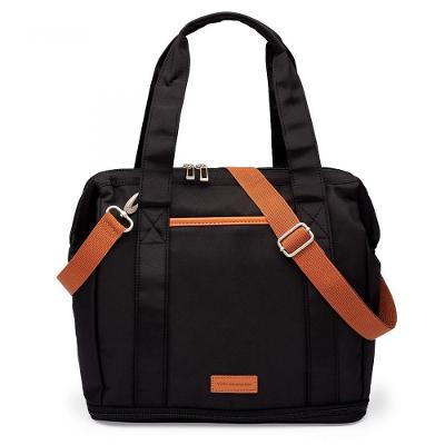 Bolsa Expansível Preta Detalhes Caramelo