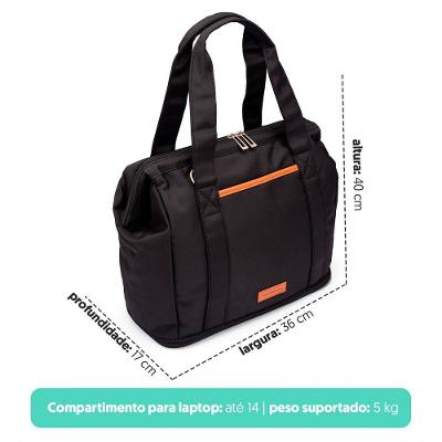 Bolsa Expansível Preta Detalhes Caramelo