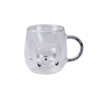 Caneca de Vidro Com Alça Gato Glitter