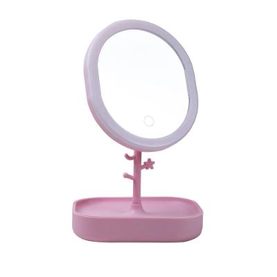 Espelho Led Porta Bijoux Redondo Rosa