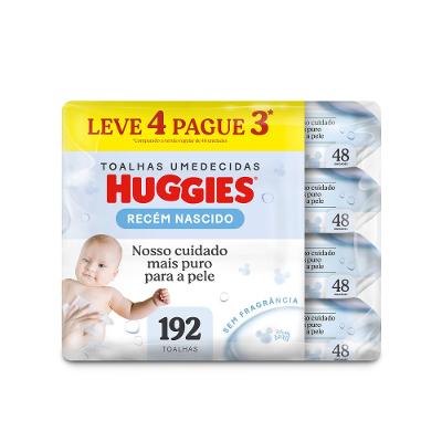 Lenços Umedecidos Huggies Recém-Nascido Sem Fragrância 4x 48 Unidades