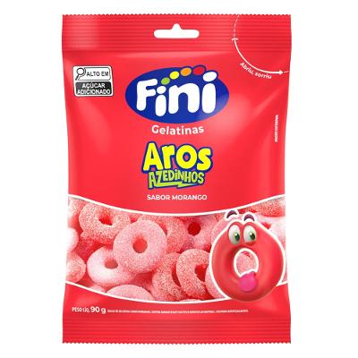Bala Fini Gelatina Aros Morango 90g