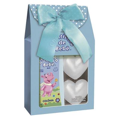 Kit Colônia Infantil Cheirinho de Bebê Blue 210m + Sabonete Coração 2 Unidades