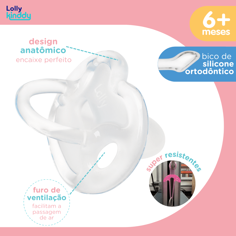 Chupeta Lolly Baby 100% Silicone Ortodôntico N2 Neutro - 2
