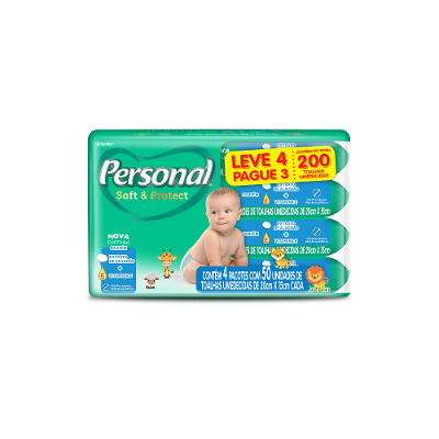 Toalha Umedecida Personal Soft & Protect Leve 4 Pague 3 200 Unidades