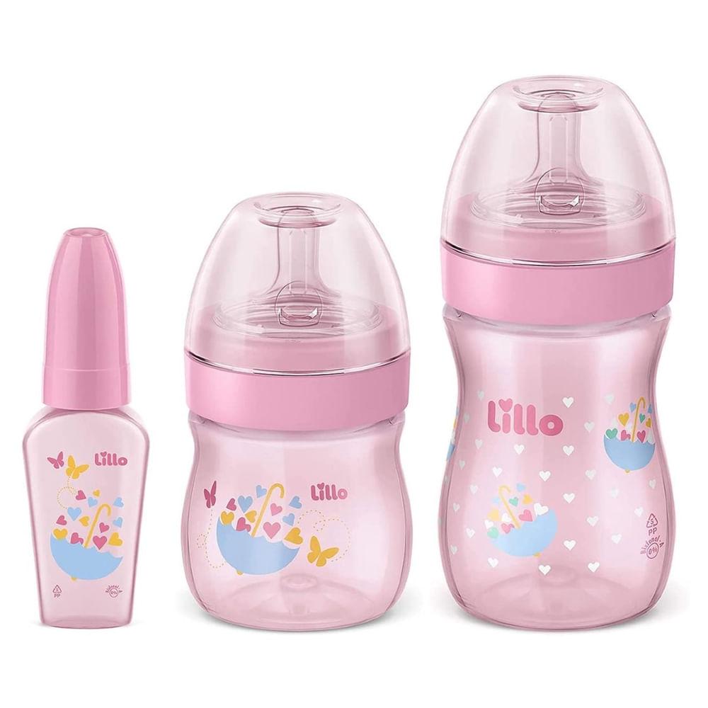 Kit Mamadeiras Lillo Evolution Primeiros Passos Rosa 50ml+120ml+260ml - 1