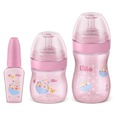 Kit Mamadeiras Lillo Evolution Primeiros Passos Rosa 50ml+120ml+260ml