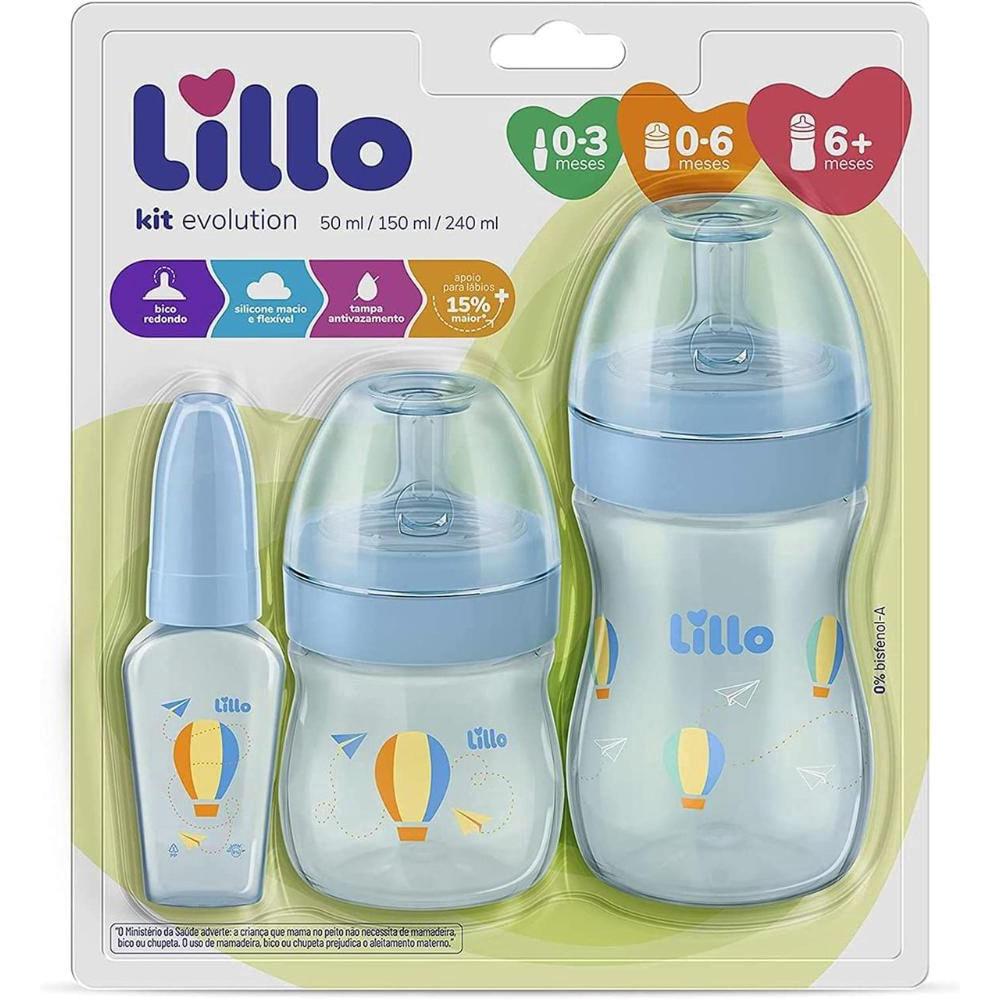 Kit Mamadeiras Lillo Evolution Primeiros Passos Azul 50ml+120ml+260ml - 3