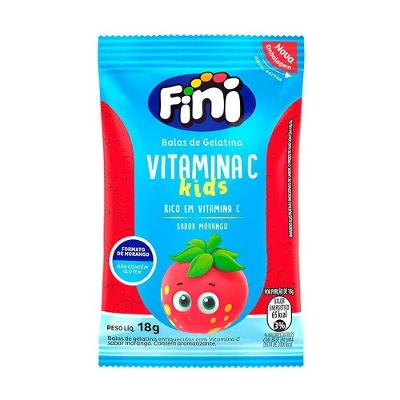 Bala Fini de Gelatina de Vitamina C com Sabor de Morango 18g