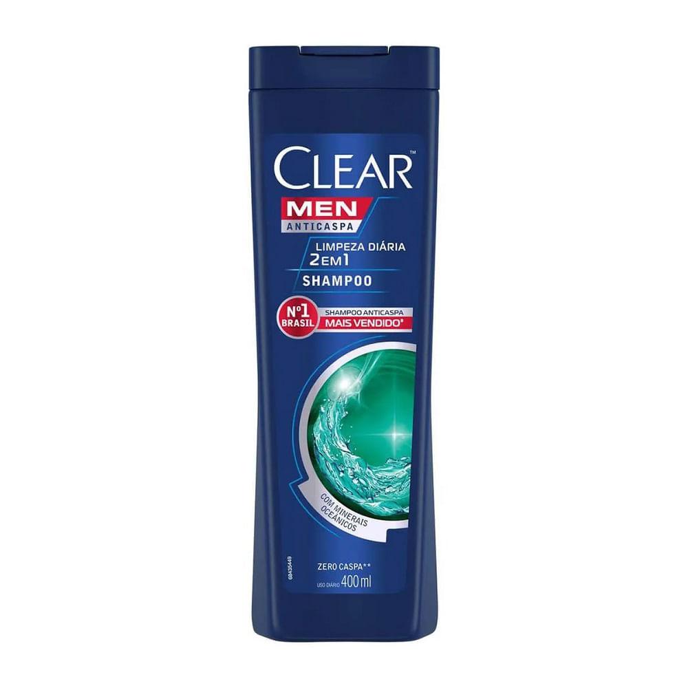 Shampoo Anticaspa Clear Men Limpeza Diária 2 Em 1 - 400ml - 2