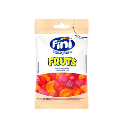 Balas de Gelatina Fini Zero Açúcares Fruts Morango Tangerina e Uva 35g