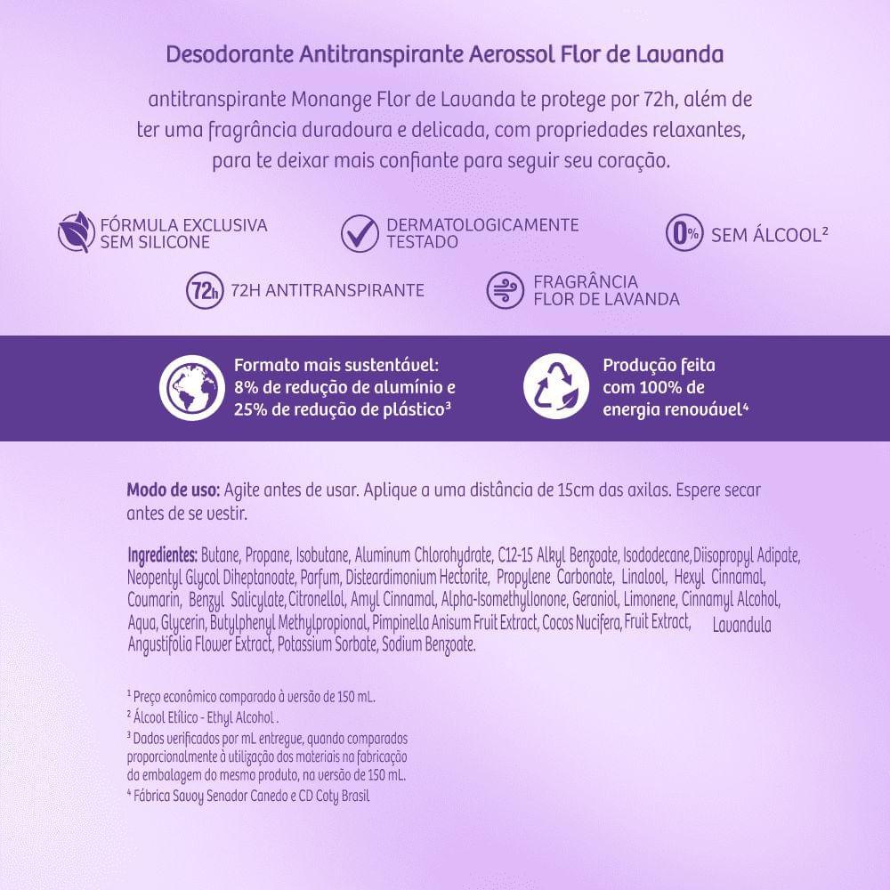 Desodorante Monange Flor de Lavanda Aerossol Antitranspirante Feminino 200ml - 10