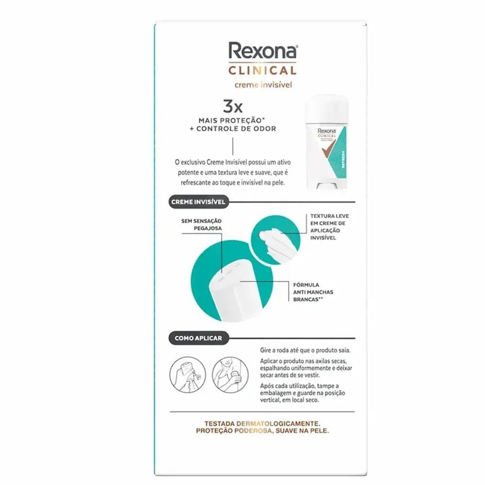 Desodorante Antitranspirante Rexona Clinical Creme Invisível Refresh 58g - 3