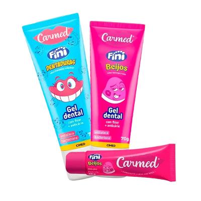 Kit Gel Dental Beijos+Dentadura+Hidrat Labial Beijos Carmed