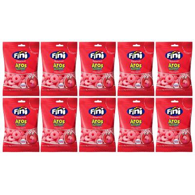 Kit 10 Bala Fini Gelatina Aros Morango 90g