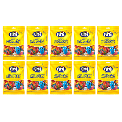 Kit 10 Bala Fini Gelatina Minhoca Brilho 90g