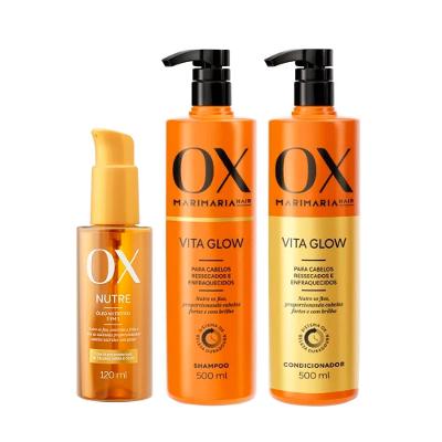 Kit Shampoo 500ml+Condicionador 500ml+Oleo Capilar Nutritivo 120ml Ox Vita Glow
