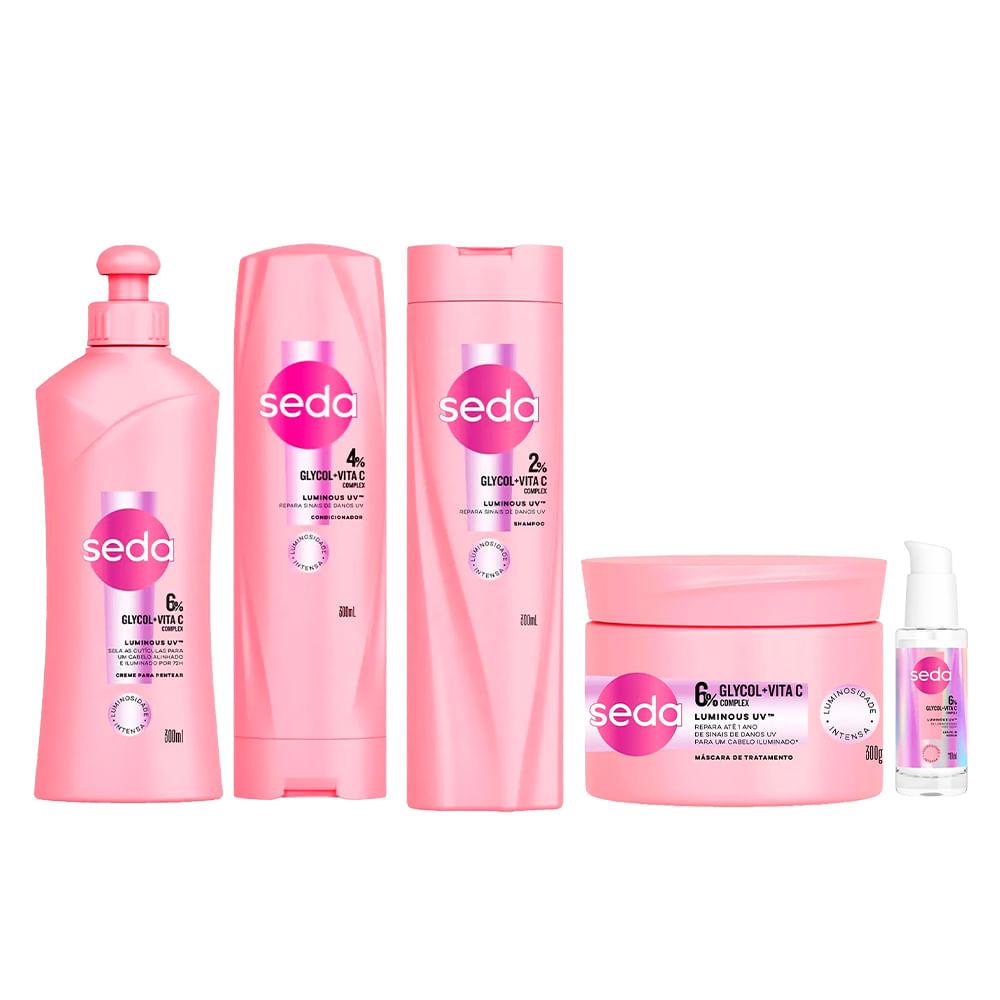 Kit Shampoo Seda Luminous 300ml + Máscara de Tratamento 300g + Condicionador 300ml + Creme de Pentear 300ml + Leave-In Sérum 110ml - 1