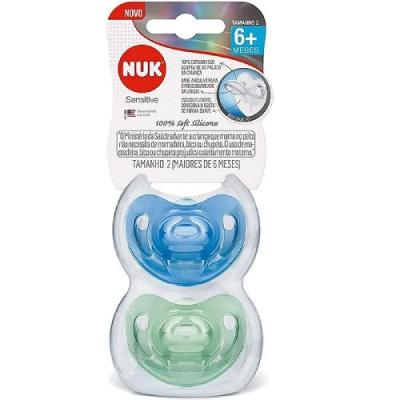 Chupeta Nuk 100% Silicone Sensitive Soft Boy S2 2 Unidades