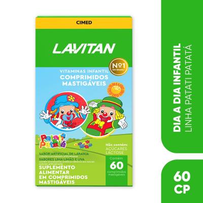 Vitamina Infantil Mastigável Sabor Uva, Limão e Laranja Lavitan Patati Patatá com 60 Comprimidos