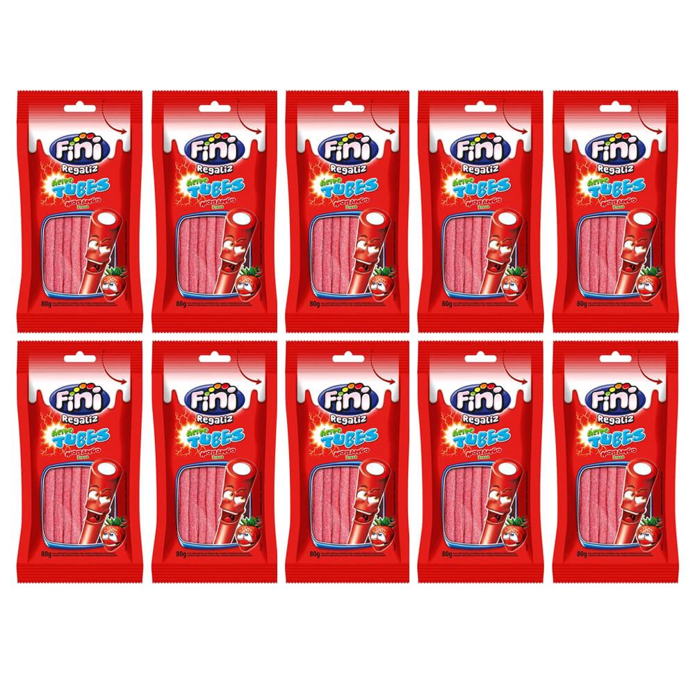 Kit 10 Bala Fini Tubes Morango 80g - 1