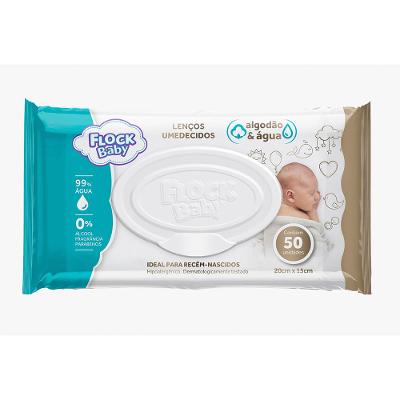 Lenço Umedecido Flock Baby Algodão e Água 50 Unidades