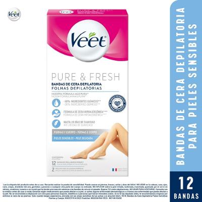 Cera Depilatória Corporal Veet Pure e Fresh 12 Unidades