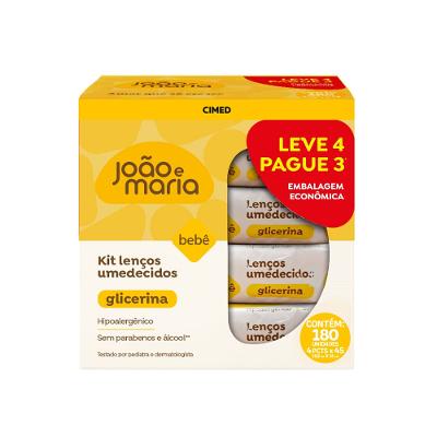 Kit Lenço Umedecido João e Maria Cimed Glicerina 180 Unidades