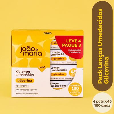 Kit Lenço Umedecido João e Maria Cimed Glicerina 180 Unidades