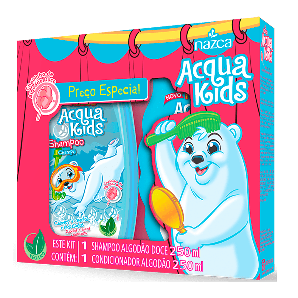 Kit Infantil Shampoo + Condicionador Acqua Kids 250ml Algodão Doce - 1