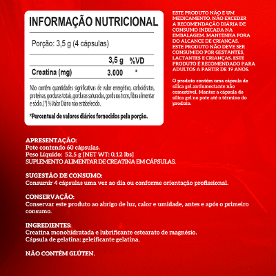 Creatina 100% Pura 60 Cápsulas
