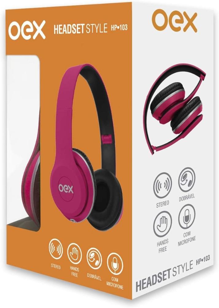 Fone de Ouvido Headset com Microfone Style HP103 Rosa - OEX - 3
