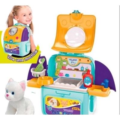 Mochila Pet Shop Care Playset 2-1 Adotados Gato Branco - Fun
