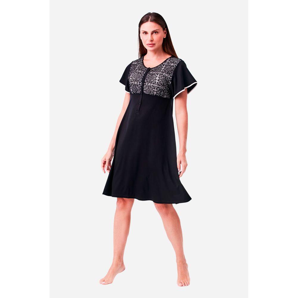 Camisola Curta Manga Curta Polo Malha Selene Preta - 1