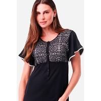 Camisola Curta Manga Curta Polo Malha Selene Preta - 4