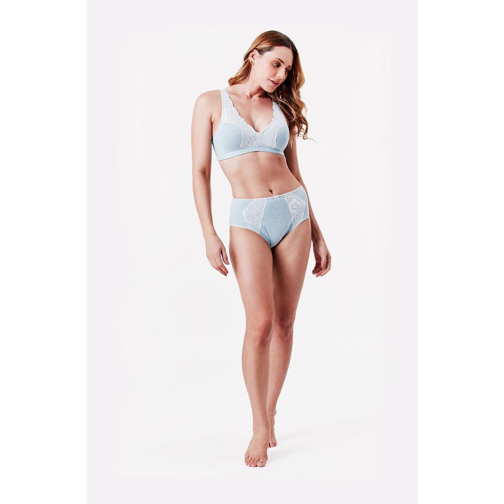 Calcinha Alta Cavada Flower Cotton Summer Blue - 4
